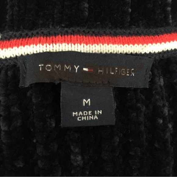 Tommy Hilfiger Womens Soft Velour Sweater Medium Navy Blue Pullover Like New - Picture 2 of 4